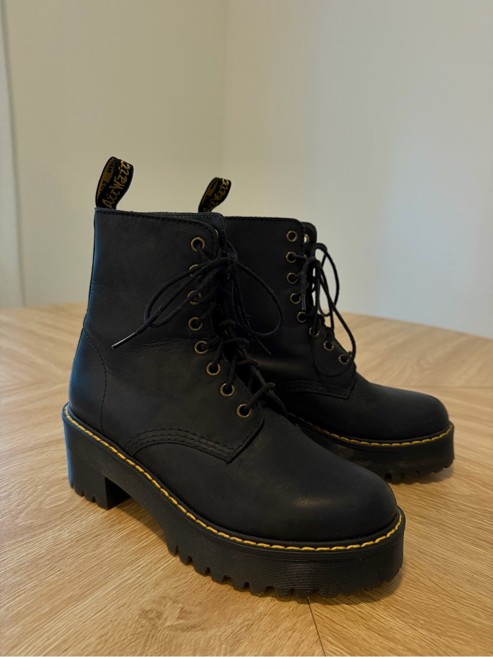 Dr. Martens Shriver Hi Black Leather Heeled Platform Boots Size 6